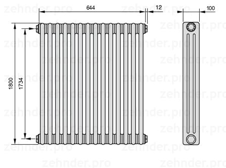 Схема (чертеж) Радиатор Zehnder Charleston 3180/14 №1270 Technoline TL
